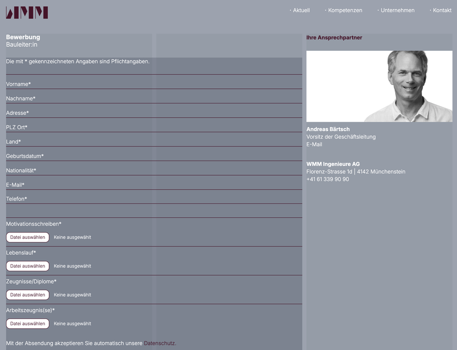 WMM Ingenieure AG Bewerbungsformular