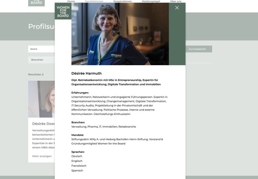 Women for the Board Ansicht Kandidatinnen